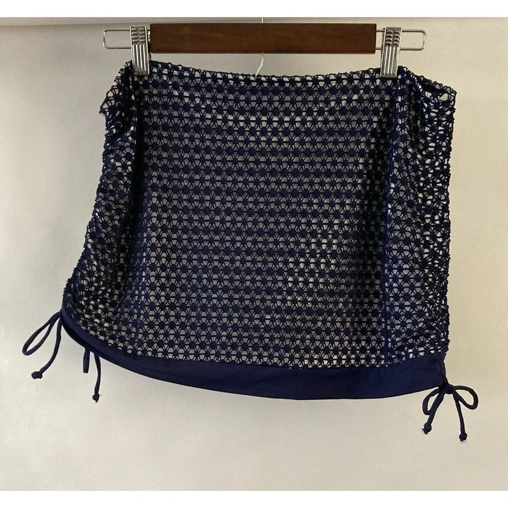 Panache Bikini Swim Bottom Crochet Skirted Blue Size Large‎ Summer Boho Festival